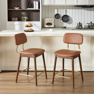 English Elm Wooden Solid Frame Vinyl Upholstered Bar Height Chairs Farmhouse Kitchen Island Set of 2 W3244P547664