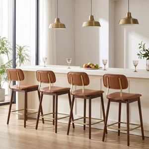 English Elm Wooden Solid Frame Vinyl Upholstered Bar Height Chairs Farmhouse Kitchen Island Set of 2 W3244P547664