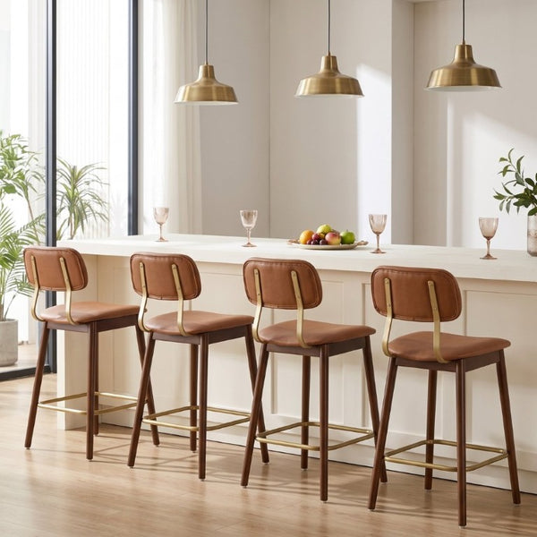 English Elm Wooden Solid Frame Vinyl Upholstered Bar Height Chairs Farmhouse Kitchen Island Set of 2 W3244P547664