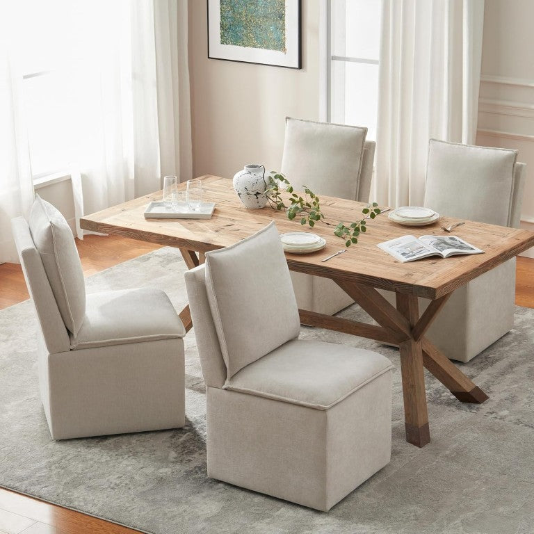 English Elm Wooden Linen Dining Chairs Set of 2 with Hidden Storage and Rolling Casters W3244P611907
