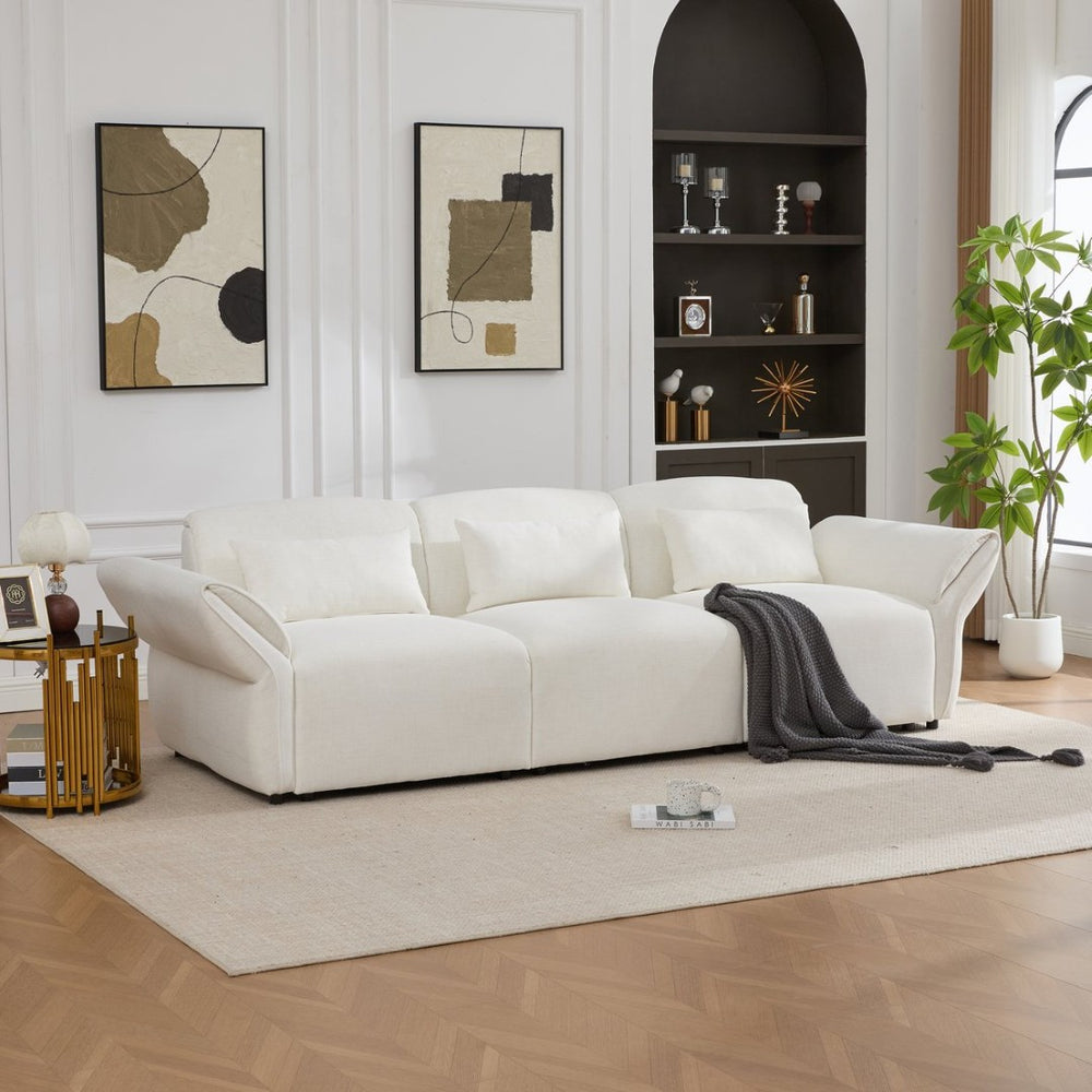 English Elm 107" Velvet Cloud Sofa Deep Plush Three Seat Lounge with Lumbar Pillows for Living Room Beige W3244S00005