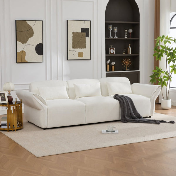 English Elm 107" Velvet Cloud Sofa Deep Plush Three Seat Lounge with Lumbar Pillows for Living Room Beige W3244S00005