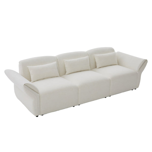 English Elm 107" Velvet Cloud Sofa Deep Plush Three Seat Lounge with Lumbar Pillows for Living Room Beige W3244S00005