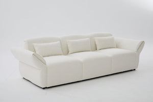 English Elm 107" Velvet Cloud Sofa Deep Plush Three Seat Lounge with Lumbar Pillows for Living Room Beige W3244S00005