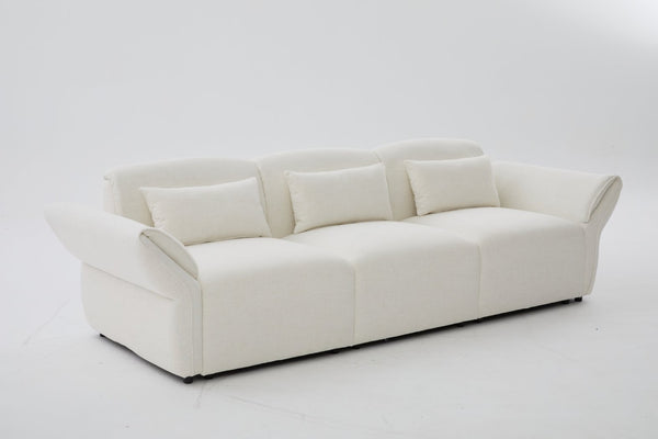 English Elm 107" Velvet Cloud Sofa Deep Plush Three Seat Lounge with Lumbar Pillows for Living Room Beige W3244S00005