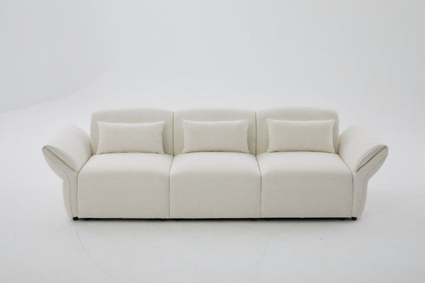 English Elm 107" Velvet Cloud Sofa Deep Plush Three Seat Lounge with Lumbar Pillows for Living Room Beige W3244S00005