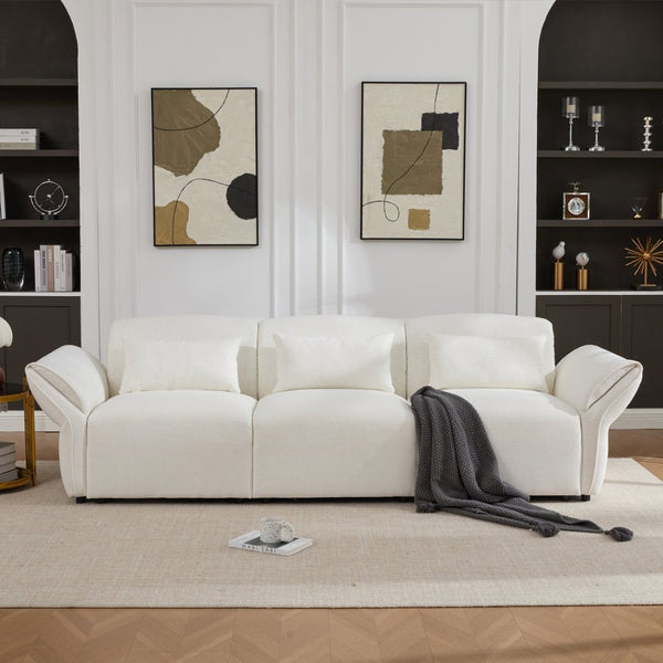 English Elm 107" Velvet Cloud Sofa Deep Plush Three Seat Lounge with Lumbar Pillows for Living Room Beige W3244S00005