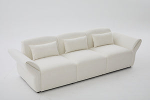 English Elm 107" Velvet Cloud Sofa Deep Plush Three Seat Lounge with Lumbar Pillows for Living Room Beige W3244S00005