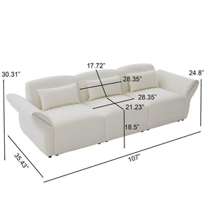 English Elm 107" Velvet Cloud Sofa Deep Plush Three Seat Lounge with Lumbar Pillows for Living Room Beige W3244S00005