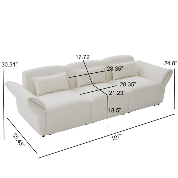 English Elm 107" Velvet Cloud Sofa Deep Plush Three Seat Lounge with Lumbar Pillows for Living Room Beige W3244S00005