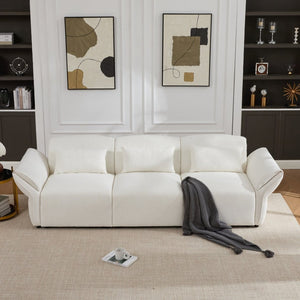 English Elm 107" Velvet Cloud Sofa Deep Plush Three Seat Lounge with Lumbar Pillows for Living Room Beige W3244S00005