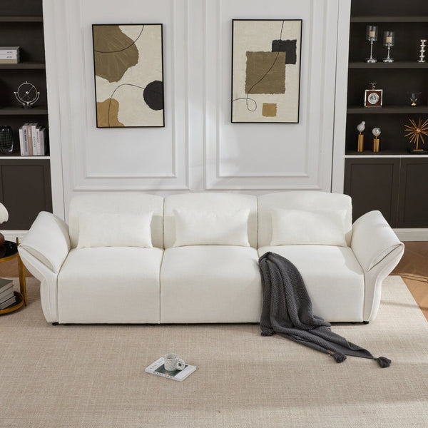 English Elm 107" Velvet Cloud Sofa Deep Plush Three Seat Lounge with Lumbar Pillows for Living Room Beige W3244S00005
