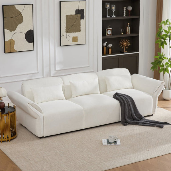English Elm 107" Velvet Cloud Sofa Deep Plush Three Seat Lounge with Lumbar Pillows for Living Room Beige W3244S00005