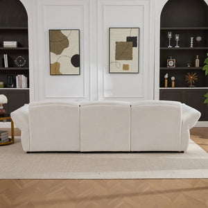 English Elm 107" Velvet Cloud Sofa Deep Plush Three Seat Lounge with Lumbar Pillows for Living Room Beige W3244S00005