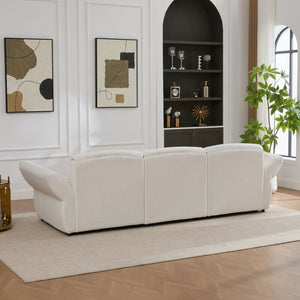 English Elm 107" Velvet Cloud Sofa Deep Plush Three Seat Lounge with Lumbar Pillows for Living Room Beige W3244S00005
