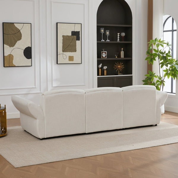 English Elm 107" Velvet Cloud Sofa Deep Plush Three Seat Lounge with Lumbar Pillows for Living Room Beige W3244S00005