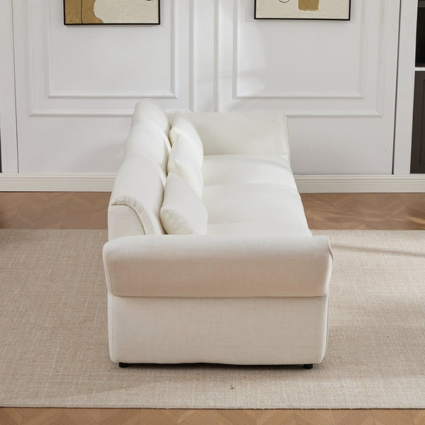 English Elm 107" Velvet Cloud Sofa Deep Plush Three Seat Lounge with Lumbar Pillows for Living Room Beige W3244S00005