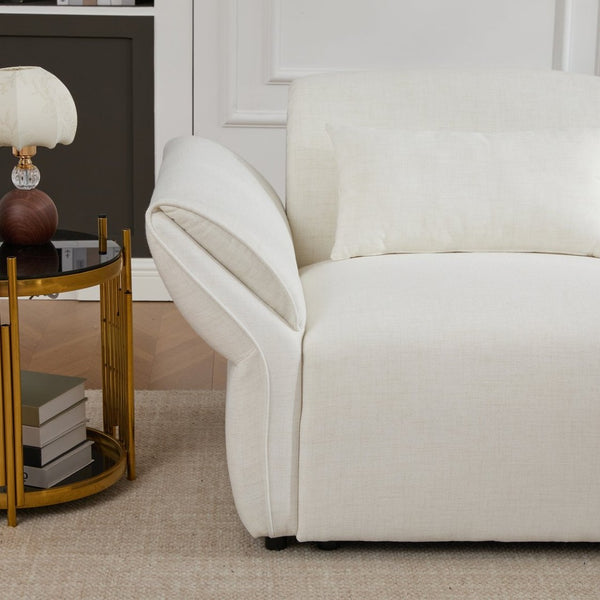 English Elm 107" Velvet Cloud Sofa Deep Plush Three Seat Lounge with Lumbar Pillows for Living Room Beige W3244S00005
