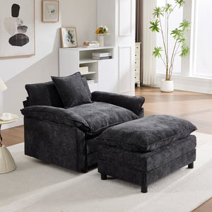 English Elm 44.5" Chenille Club Armchair with Ottoman Solid Wood Frame Modern Lounge Seating W3244S00010
