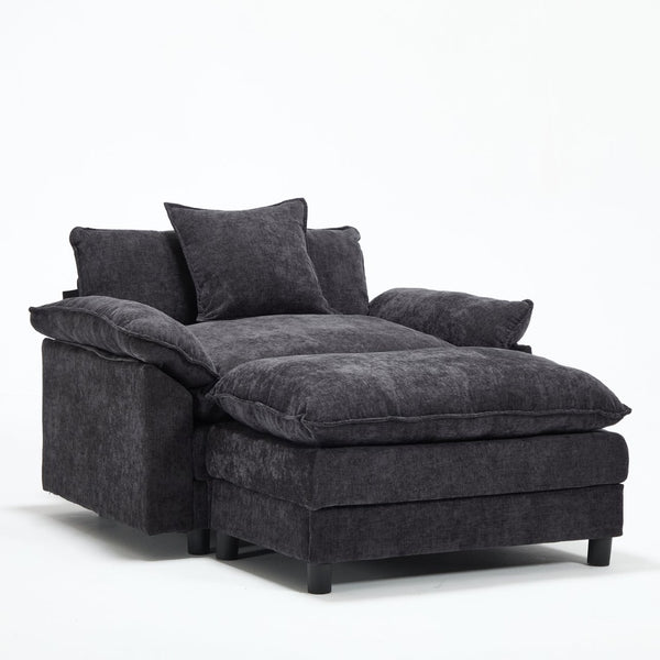 English Elm 44.5" Chenille Club Armchair with Ottoman Solid Wood Frame Modern Lounge Seating W3244S00010
