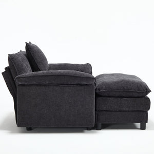 English Elm 44.5" Chenille Club Armchair with Ottoman Solid Wood Frame Modern Lounge Seating W3244S00010