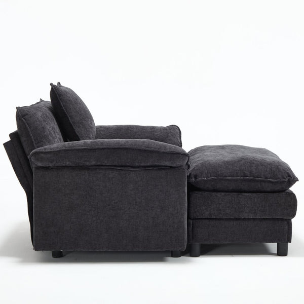 English Elm 44.5" Chenille Club Armchair with Ottoman Solid Wood Frame Modern Lounge Seating W3244S00010