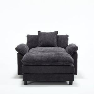 English Elm 44.5" Chenille Club Armchair with Ottoman Solid Wood Frame Modern Lounge Seating W3244S00010