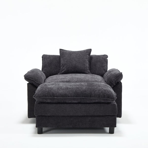 English Elm 44.5" Chenille Club Armchair with Ottoman Solid Wood Frame Modern Lounge Seating W3244S00010