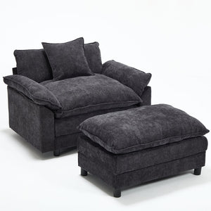 English Elm 44.5" Chenille Club Armchair with Ottoman Solid Wood Frame Modern Lounge Seating W3244S00010