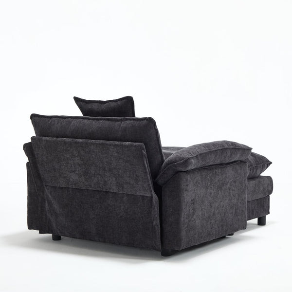 English Elm 44.5" Chenille Club Armchair with Ottoman Solid Wood Frame Modern Lounge Seating W3244S00010