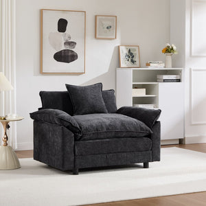 English Elm 44.5" Chenille Club Armchair with Ottoman Solid Wood Frame Modern Lounge Seating W3244S00010