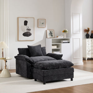 English Elm 44.5" Chenille Club Armchair with Ottoman Solid Wood Frame Modern Lounge Seating W3244S00010