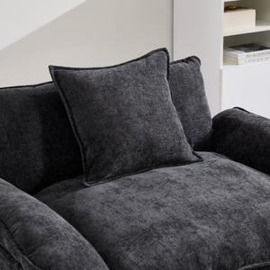 English Elm 44.5" Chenille Club Armchair with Ottoman Solid Wood Frame Modern Lounge Seating W3244S00010