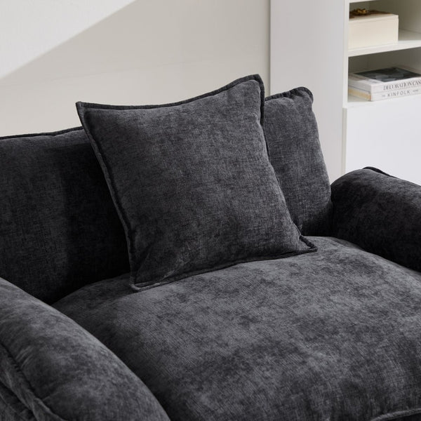 English Elm 44.5" Chenille Club Armchair with Ottoman Solid Wood Frame Modern Lounge Seating W3244S00010