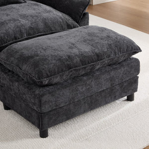 English Elm 44.5" Chenille Club Armchair with Ottoman Solid Wood Frame Modern Lounge Seating W3244S00010