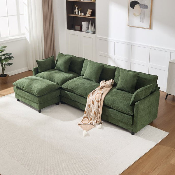 English Elm 108" Chenille Modular Sectional with Ottoman Deep Seated Cloud Sofa for Living Room W3244S00011