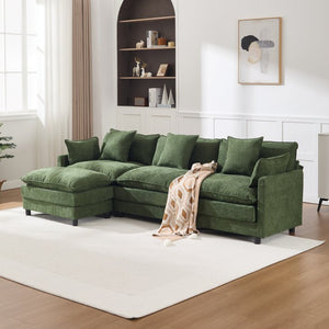 English Elm 108" Chenille Modular Sectional with Ottoman Deep Seated Cloud Sofa for Living Room W3244S00011