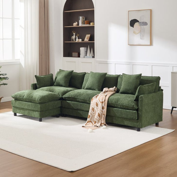 English Elm 108" Chenille Modular Sectional with Ottoman Deep Seated Cloud Sofa for Living Room W3244S00011