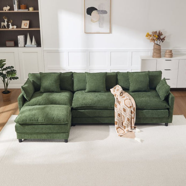 English Elm 108" Chenille Modular Sectional with Ottoman Deep Seated Cloud Sofa for Living Room W3244S00011