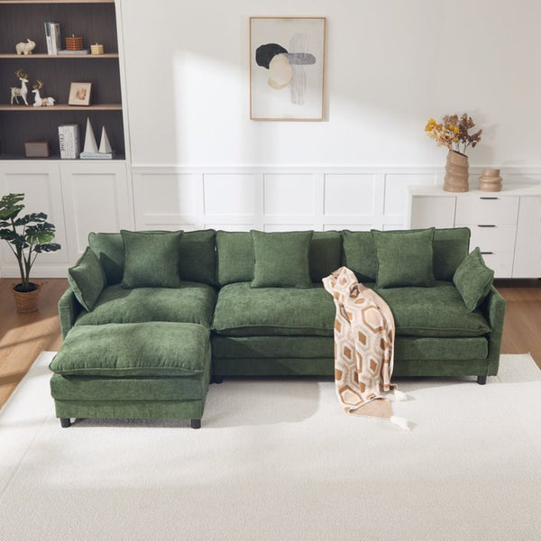 English Elm 108" Chenille Modular Sectional with Ottoman Deep Seated Cloud Sofa for Living Room W3244S00011