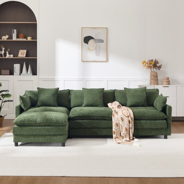 English Elm 108" Chenille Modular Sectional with Ottoman Deep Seated Cloud Sofa for Living Room W3244S00011