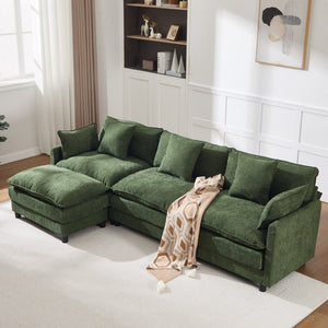 English Elm 108" Chenille Modular Sectional with Ottoman Deep Seated Cloud Sofa for Living Room W3244S00011