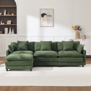 English Elm 108" Chenille Modular Sectional with Ottoman Deep Seated Cloud Sofa for Living Room W3244S00011