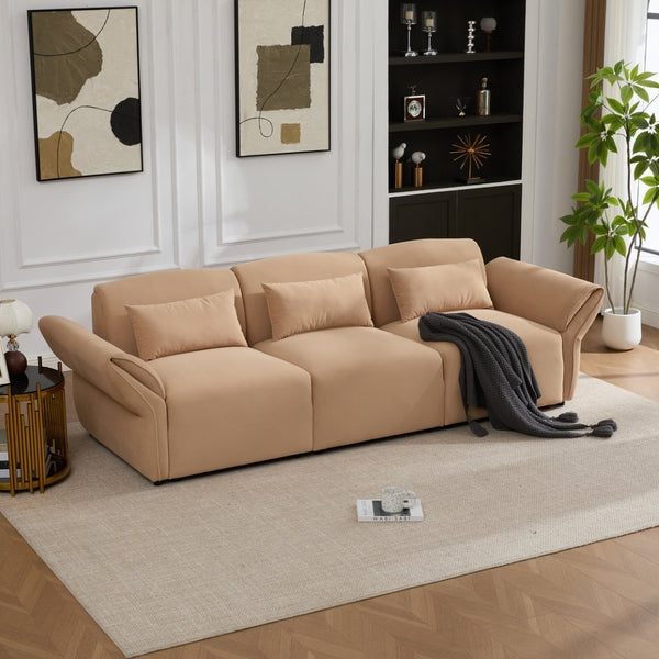 English Elm 107" Velvet Cloud Sofa Deep Plush Three Seat Lounge with Lumbar Pillows for Living Room Khaki W3244S00012