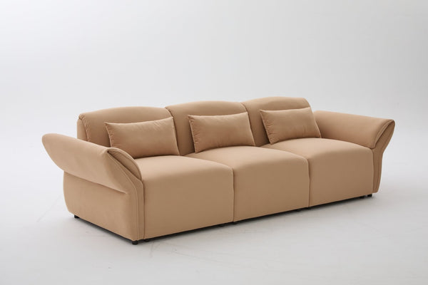 English Elm 107" Velvet Cloud Sofa Deep Plush Three Seat Lounge with Lumbar Pillows for Living Room Khaki W3244S00012