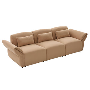 English Elm 107" Velvet Cloud Sofa Deep Plush Three Seat Lounge with Lumbar Pillows for Living Room Khaki W3244S00012