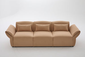 English Elm 107" Velvet Cloud Sofa Deep Plush Three Seat Lounge with Lumbar Pillows for Living Room Khaki W3244S00012