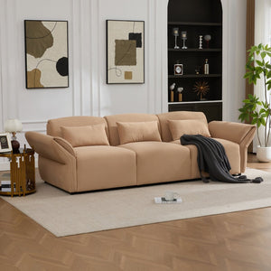 English Elm 107" Velvet Cloud Sofa Deep Plush Three Seat Lounge with Lumbar Pillows for Living Room Khaki W3244S00012