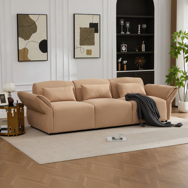English Elm 107" Velvet Cloud Sofa Deep Plush Three Seat Lounge with Lumbar Pillows for Living Room Khaki W3244S00012