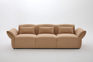 English Elm 107" Velvet Cloud Sofa Deep Plush Three Seat Lounge with Lumbar Pillows for Living Room Khaki W3244S00012
